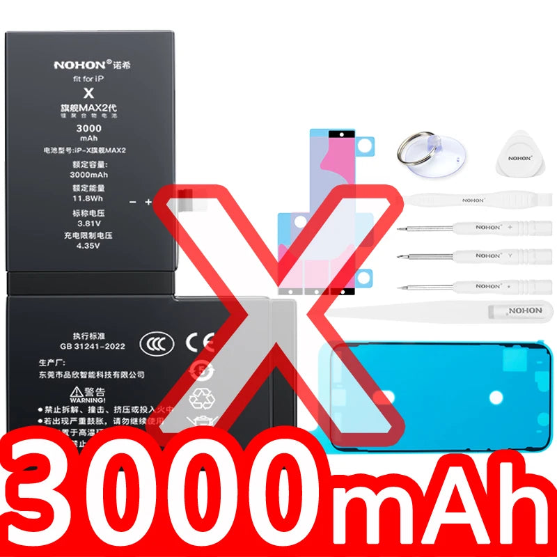 NOHON High Capacity Phone Battery for iPhone 15 Pro MAX 14 13 12 Pro 11 X XR XS 12Mini 13Pro SE SE2 SE3 Lithium Polymer Battery