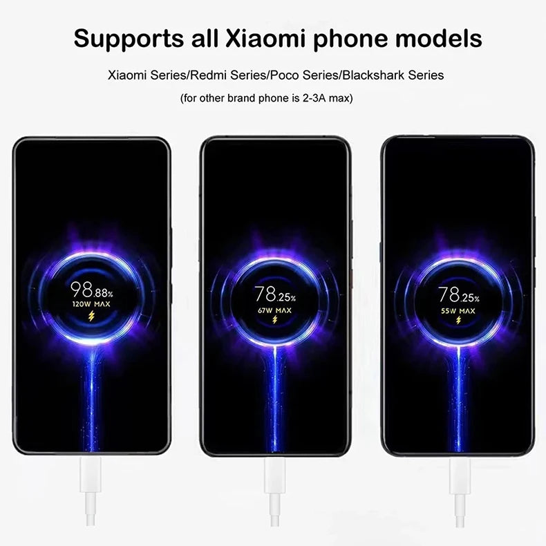 120W Turbo Fast Charging USB-C Cable for Xiaomi & Redmi