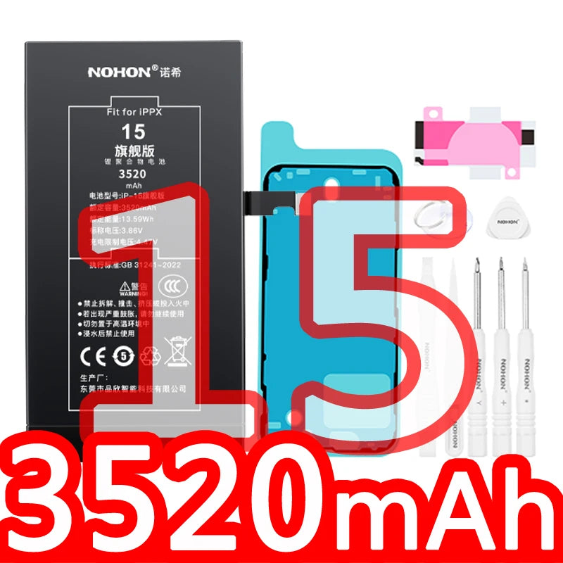 NOHON High Capacity Phone Battery for iPhone 15 Pro MAX 14 13 12 Pro 11 X XR XS 12Mini 13Pro SE SE2 SE3 Lithium Polymer Battery