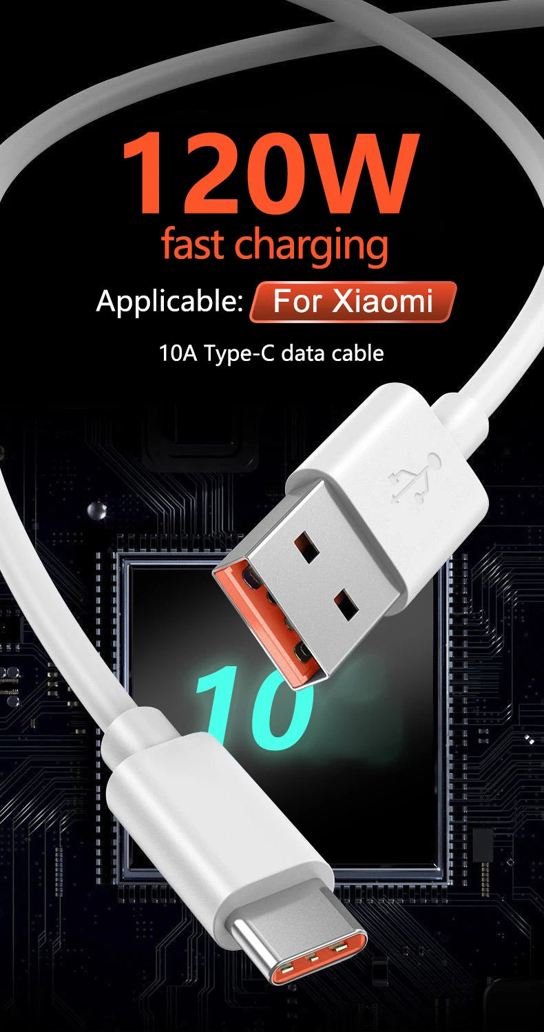 120W Turbo Fast Charging USB-C Cable for Xiaomi & Redmi